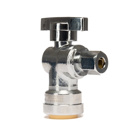 Quickfitting 1/2in Push-to-Connect x 1/4in OD Comp Chrome Plated Brass Quarter-Turn Angle Stop Valve LF944AR